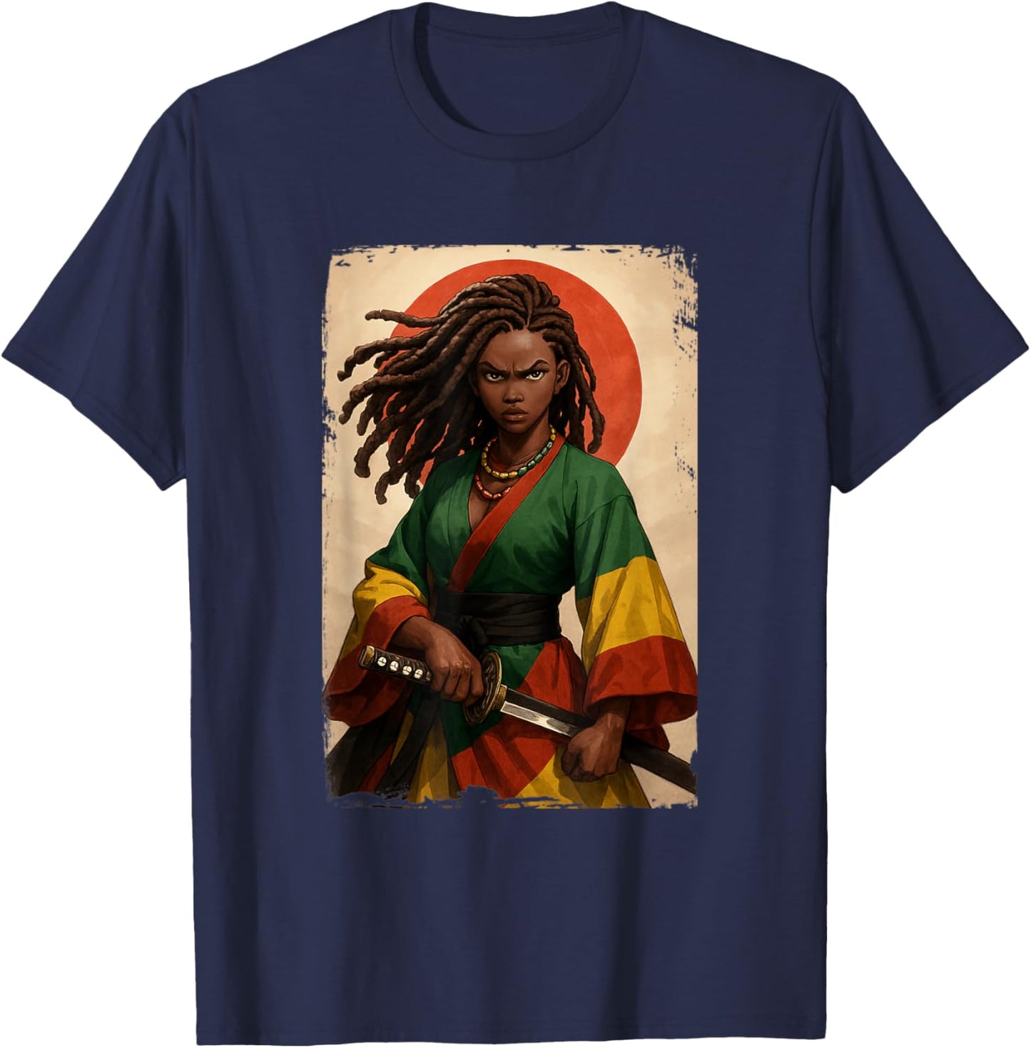 Black Woman Samurai Kimono Black History Month T-Shirt - T-Shirt | Navy