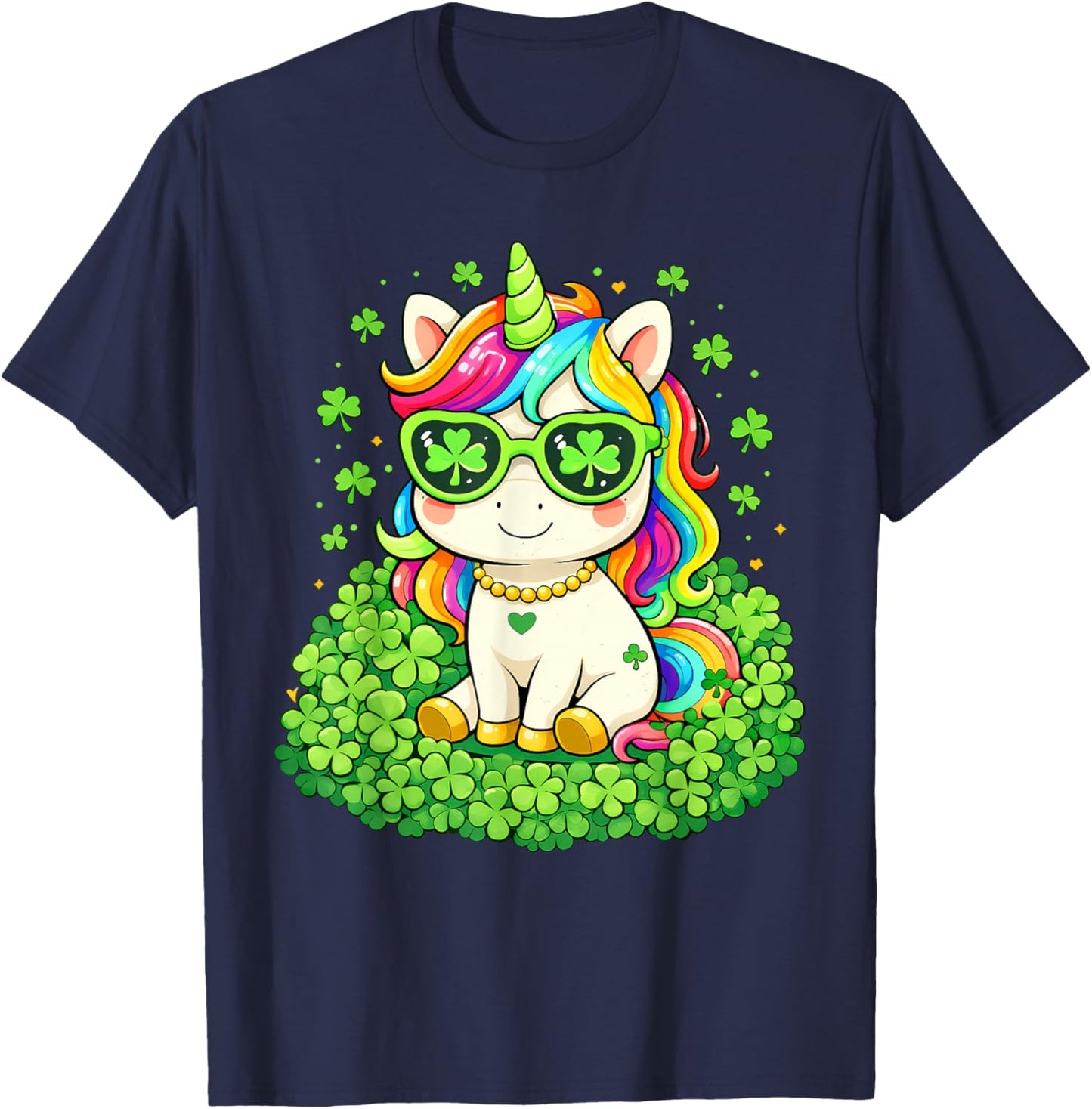 St Patricks Day Cute Unicorn Lepricorn St Pattys Girls Kids T-Shirt - T-Shirt | Navy