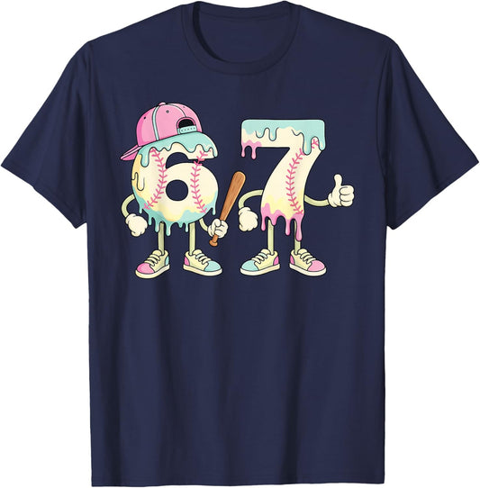 Funny Baseball 67 Dripping Six Seven Drip Meme Ice Cream Boy T-Shirt - T-Shirt | Navy