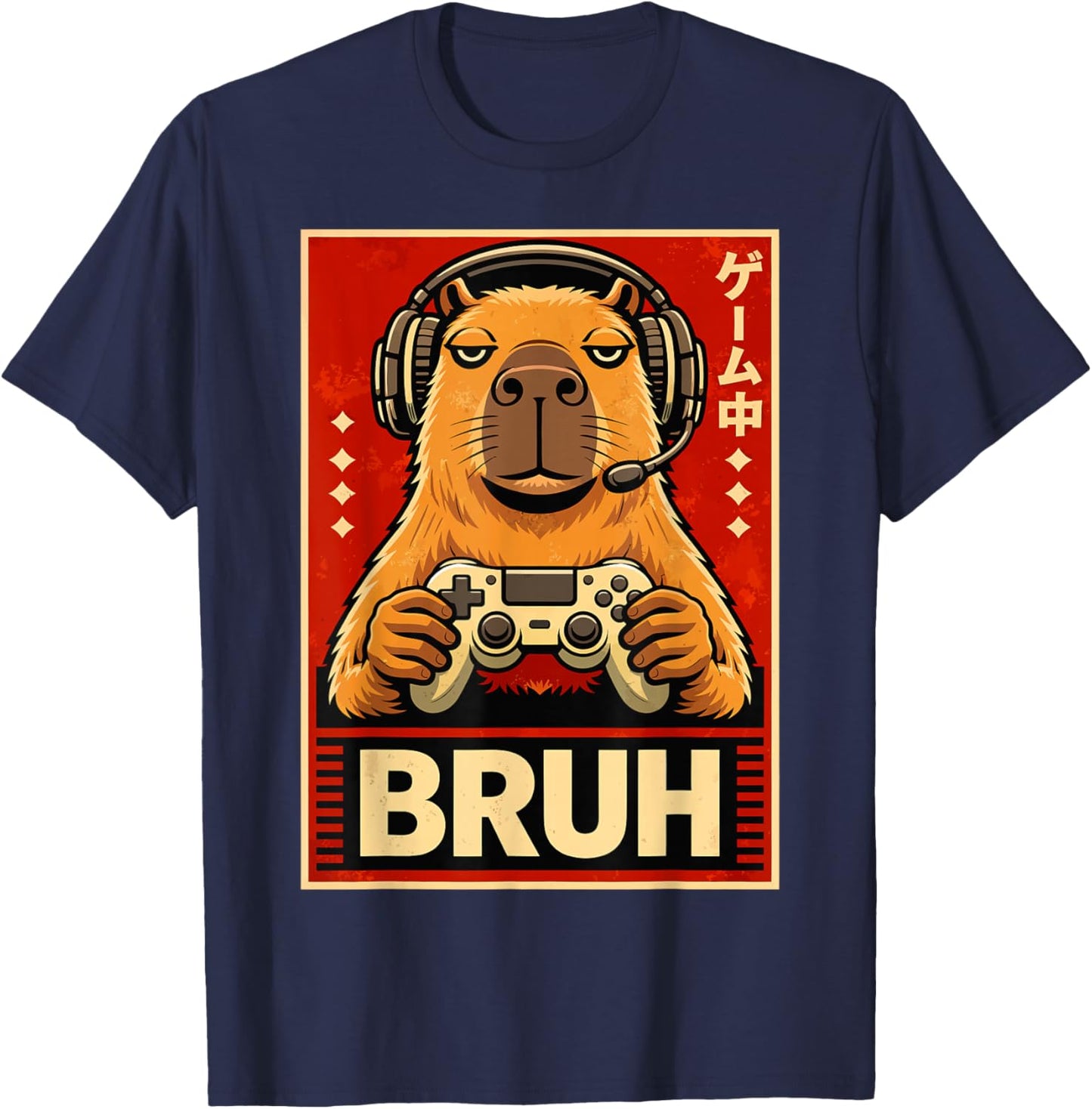 Bruh Gamer Capybara Funny Animal Gaming Design T-Shirt - T-Shirt | Navy
