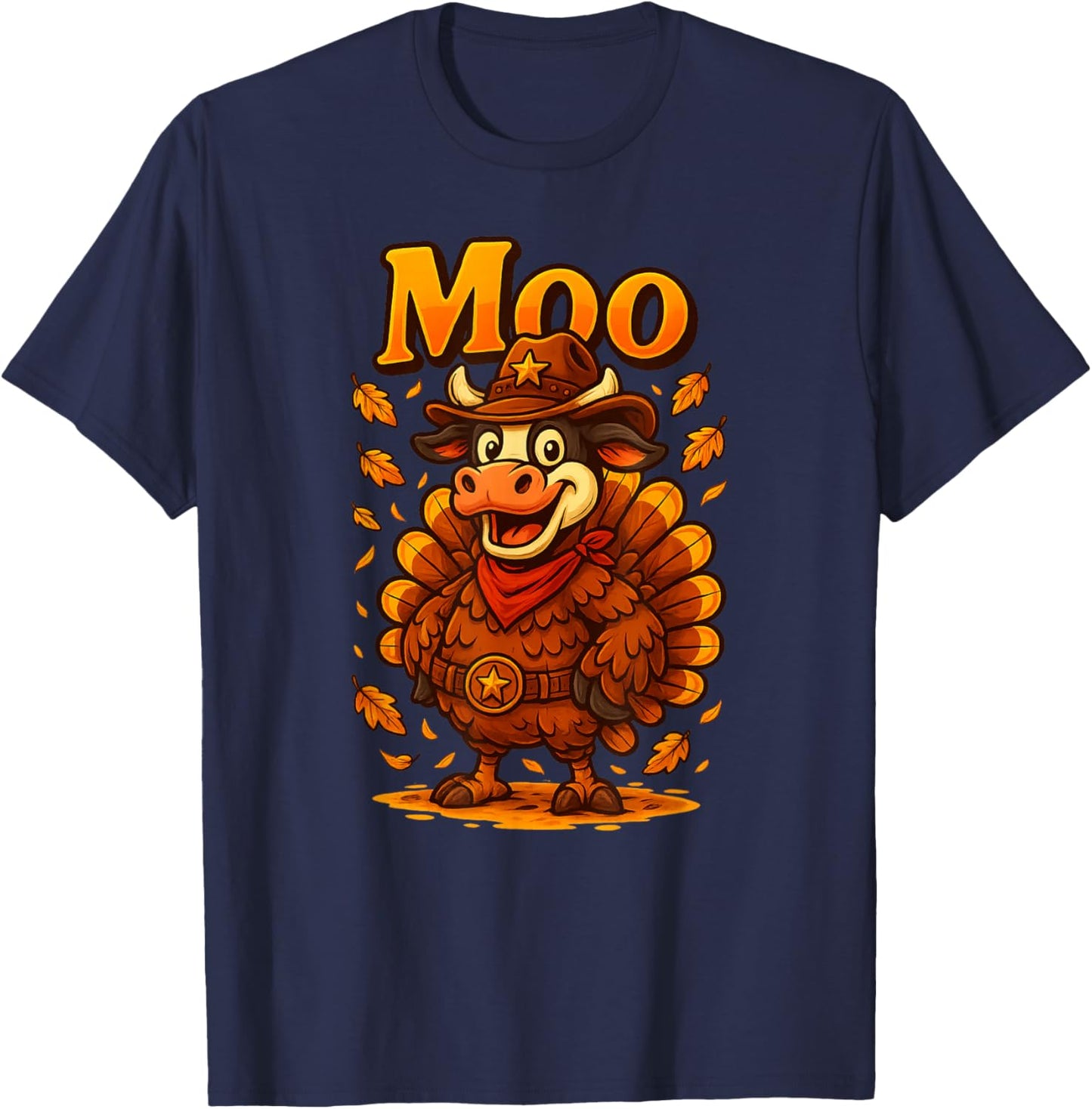 Funny Thanksgiving Moo – Cow in Turkey Texas Design T-Shirt - T-Shirt | Navy
