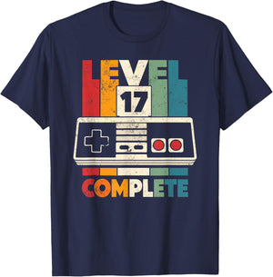 17th Wedding Anniversary Him Her Vintage Level 17 Complete T-Shirt - T-Shirt | Navy