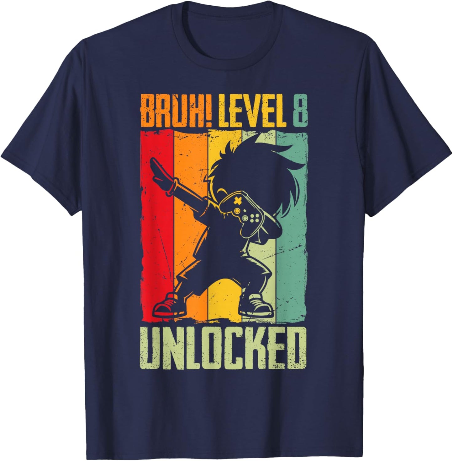 Bruh Level 8 Unlocked 8 Year Old 8th Birthday Dabbing Boy T-Shirt - T-Shirt | Navy
