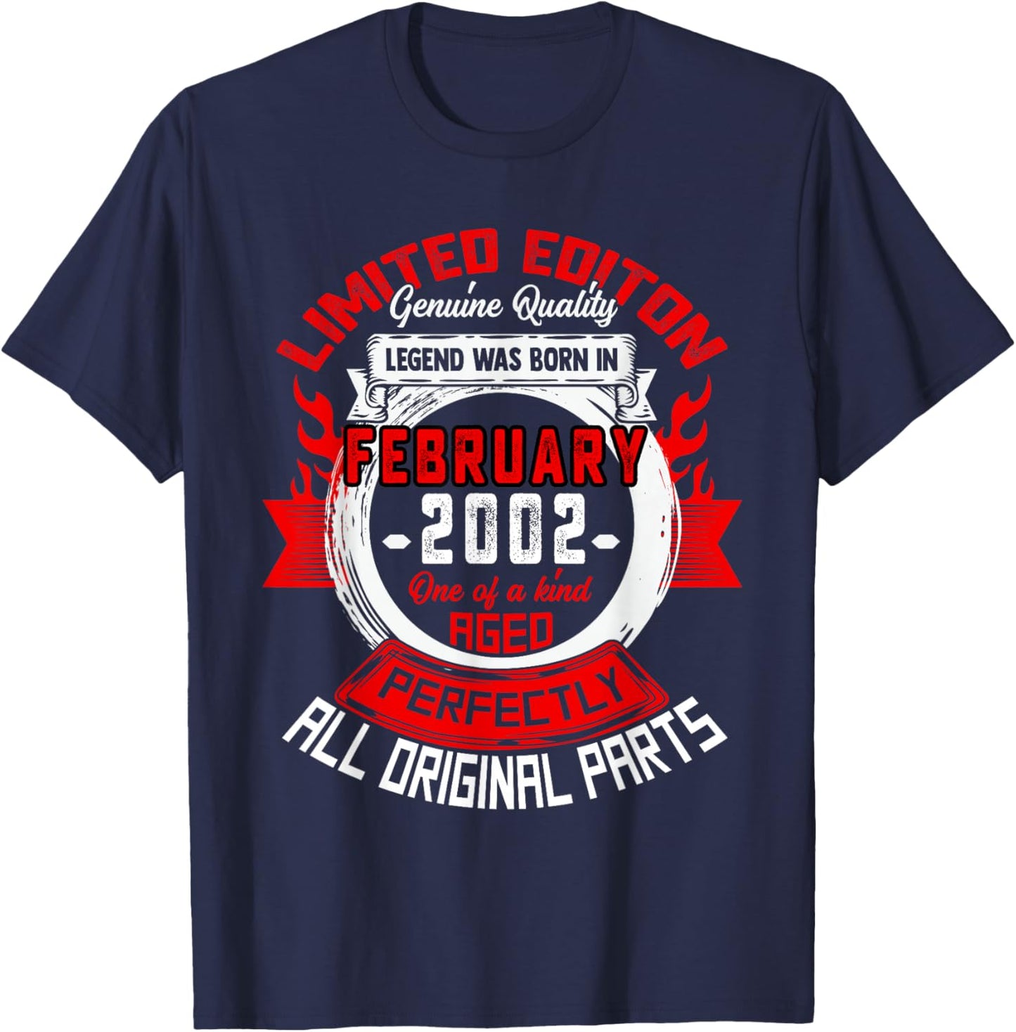 24th Birthday Gift Legend Born in February 2002 24 Yrs Old T-Shirt - T-Shirt | Navy