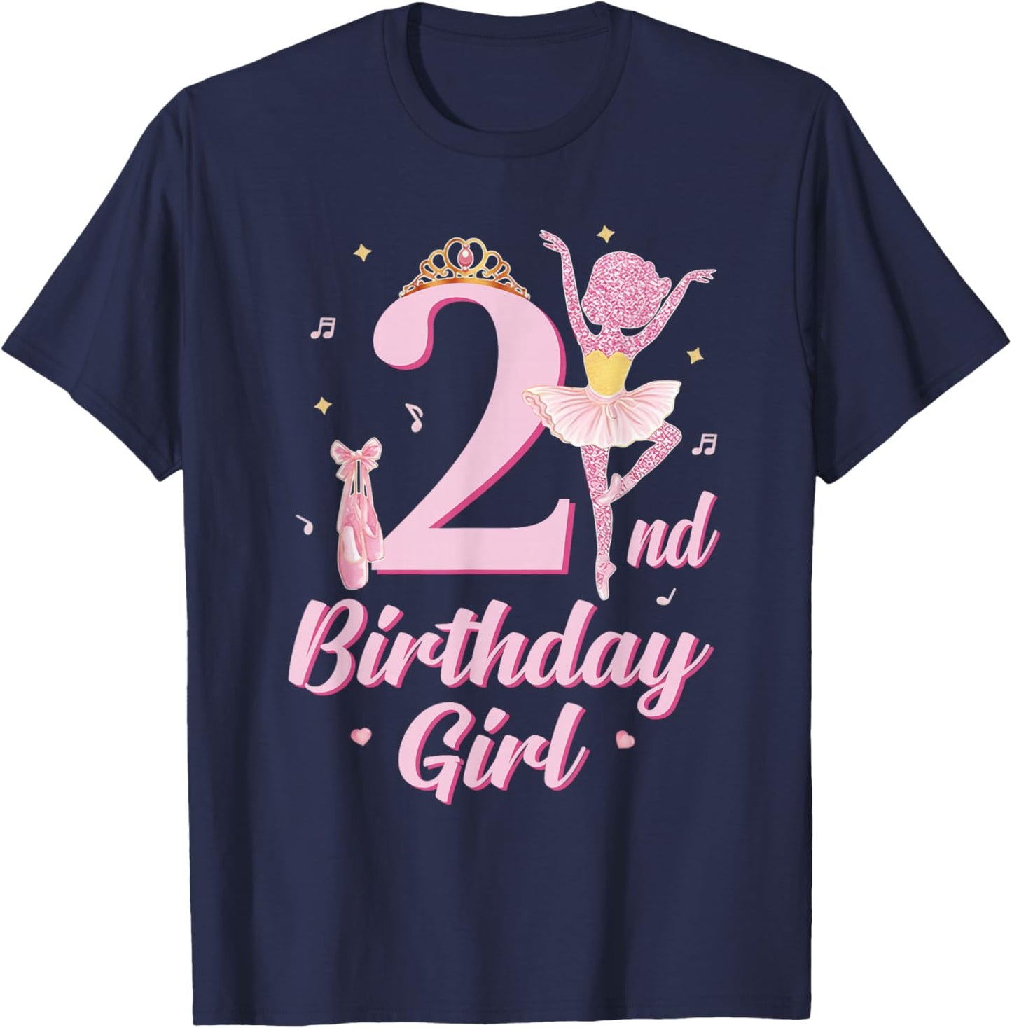 Ballerina 2nd Birthday Party Pink Ballet Tutu Cute 2 Yrs Old T-Shirt - T-Shirt | Navy
