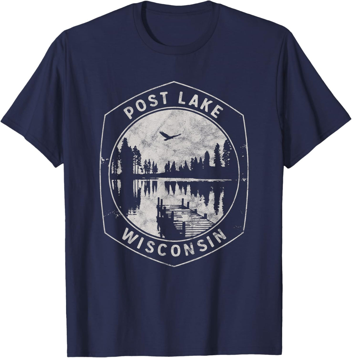 Vintage Post Lake Wisconsin Outdoors Vacation T-Shirt - T-Shirt | Navy