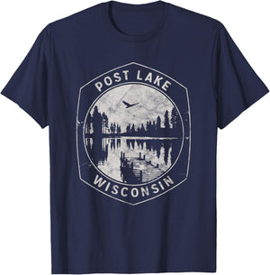 Vintage Post Lake Wisconsin Outdoors Vacation T-Shirt - T-Shirt | Navy