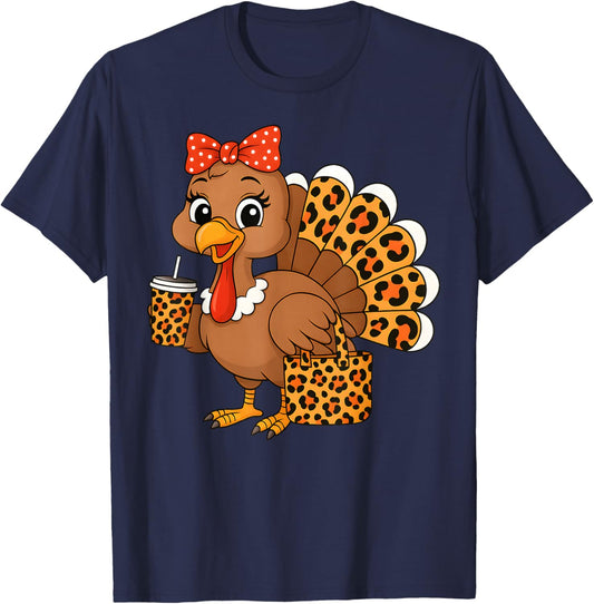 Boujee Turkey Leopard Thanksgiving Women Girl Autumn Fall T-Shirt - T-Shirt | Navy
