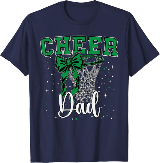 Cheer Dad Papa Bow Sport Basketball Game Cheerleading Green T-Shirt - T-Shirt | Navy
