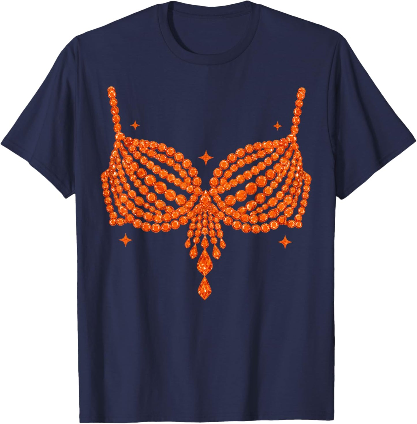 Halloween Funny Showgirl Orange Crystal Bra Lazy Costume T-Shirt - T-Shirt | Navy
