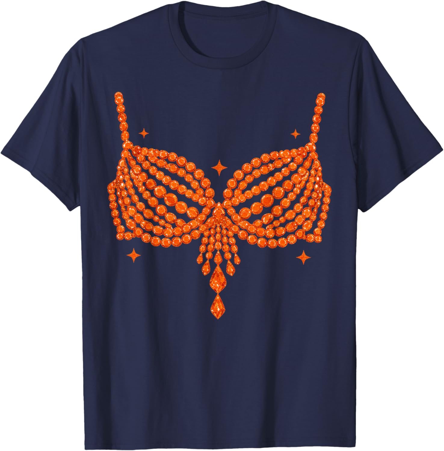 Halloween Funny Showgirl Orange Crystal Bra Lazy Costume T-Shirt - T-Shirt | Navy
