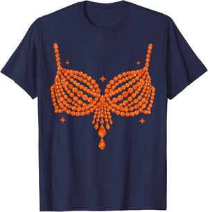 Halloween Funny Showgirl Orange Crystal Bra Lazy Costume T-Shirt - T-Shirt | Navy