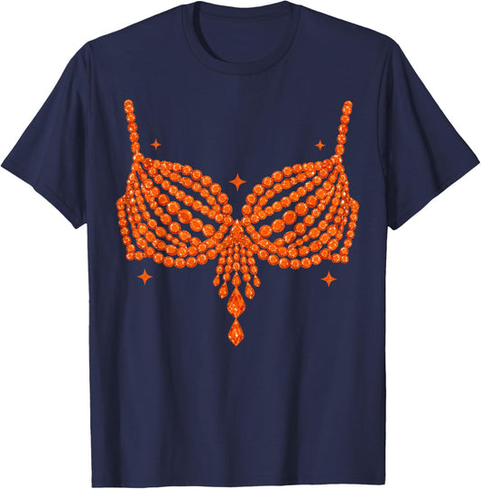 Halloween Funny Showgirl Orange Crystal Bra Lazy Costume T-Shirt - T-Shirt | Navy