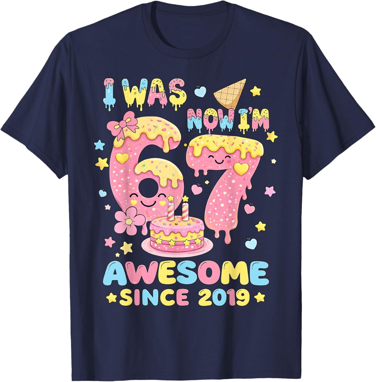 I was 6 Now I'm 7 Birthday Girl Gift Boys Girls Kid T-Shirt - T-Shirt | Navy