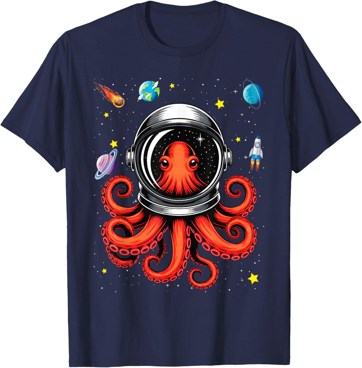 Sci-Fi Octopus Astronaut Octo-naut Astro-pus T-Shirt - T-Shirt | Navy