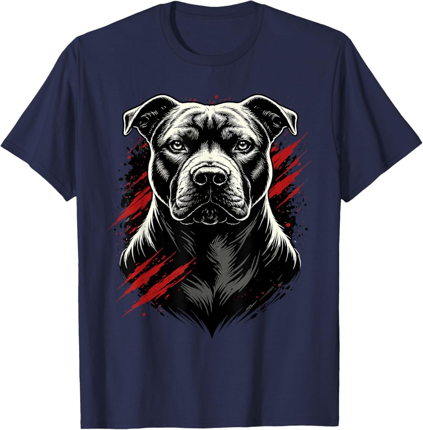 Pitbull Portrait Grunge Splatter American Bully Ink Style T-Shirt - T-Shirt | Navy