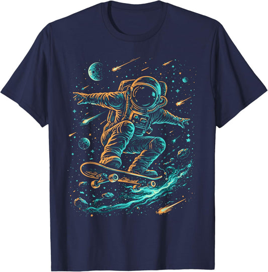 Space Astronaut Skateboard Planets Solar Systems Boys T-Shirt - T-Shirt | Navy