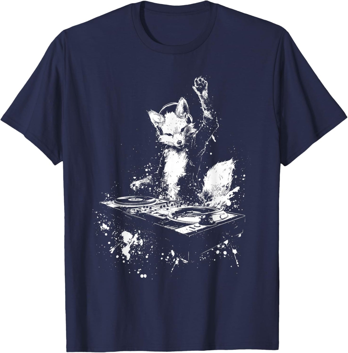 Funny Fox DJing Grunge Band Punk Rock - Graphic T-Shirt - T-Shirt | Navy