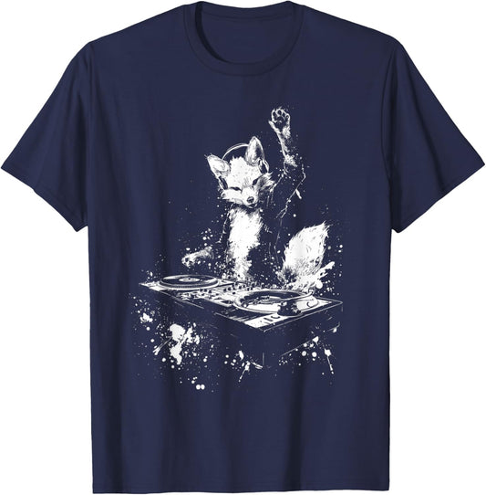 Funny Fox DJing Grunge Band Punk Rock - Graphic T-Shirt - T-Shirt | Navy