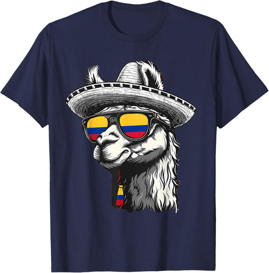 Colombia Flag Llama Colombian Pride Colombian Roots T-Shirt - T-Shirt | Navy