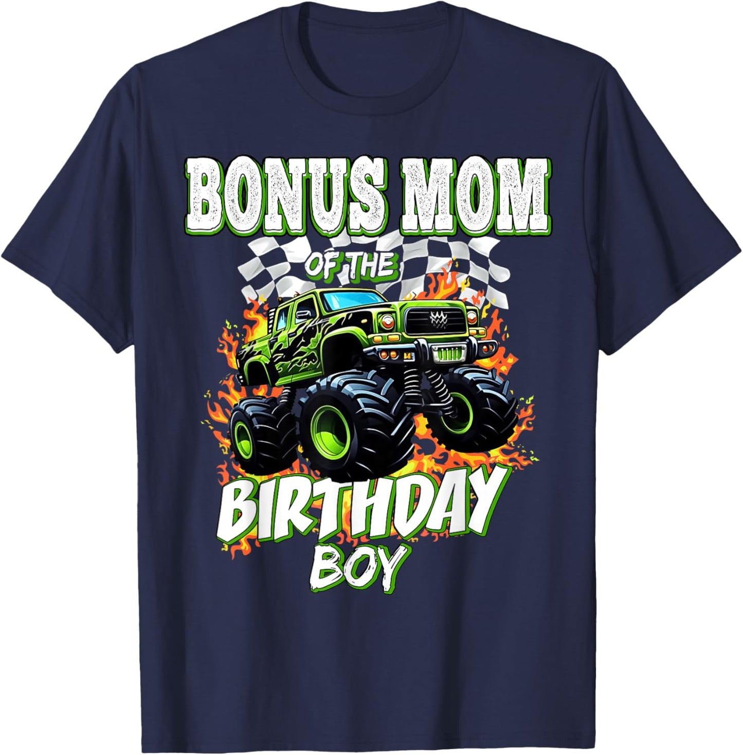 Bonus Mom of The Birthday Boy Monster Truck Birthday Kids T-Shirt - T-Shirt | Navy