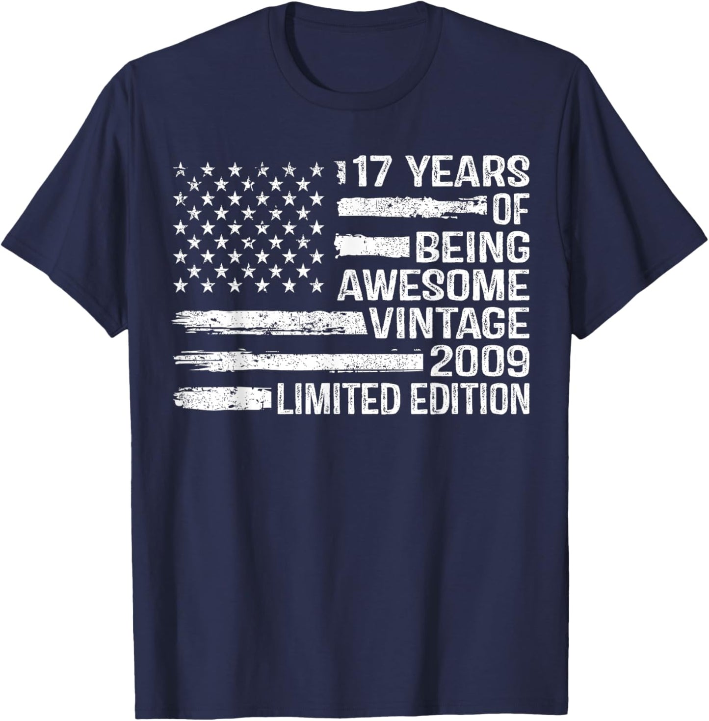 17 Years Old Birthday Vintage American Flag 17th Birthday T-Shirt - T-Shirt | Navy