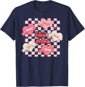 You are Enough Candy Heart Love Valentine Women Teacher Kids T-Shirt - T-Shirt | Navy
