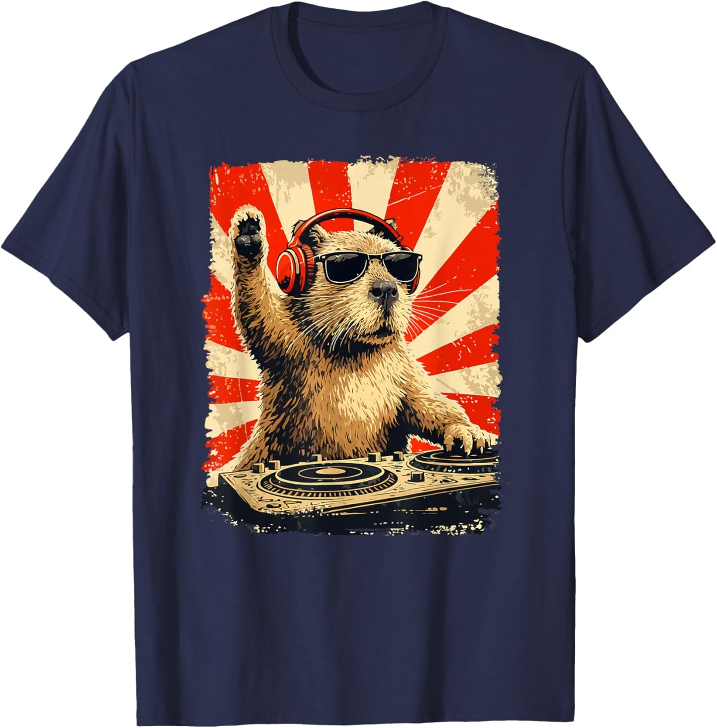 DJ Capybara Disco Sound Tech Headphone Music Capybara Gifts T-Shirt - T-Shirt | Navy