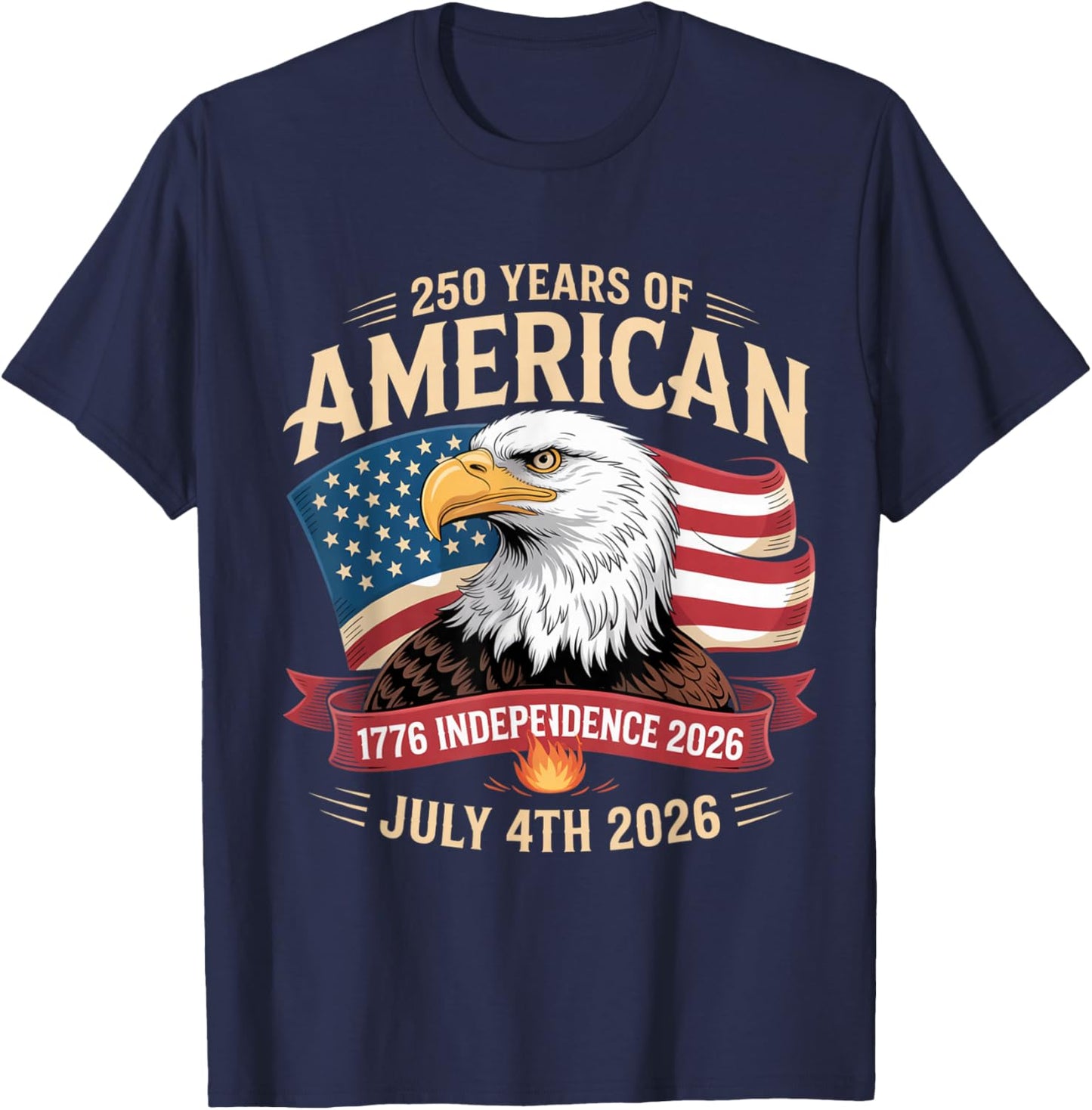 Years of Freedom American Flag Design 250 Celebration 2026 T-Shirt - T-Shirt | Navy