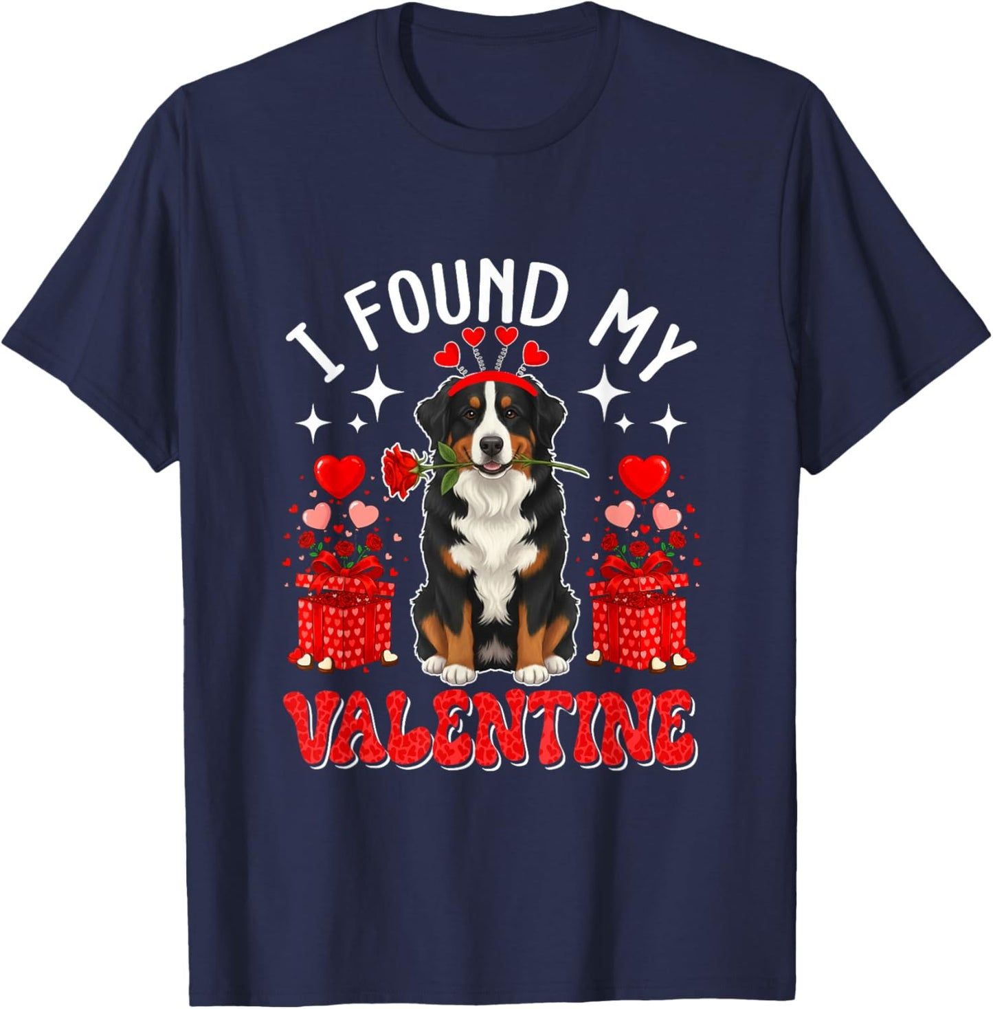 I Found My Valentine Bernese Mountain Owner Floral Roses T-Shirt - T-Shirt | Navy