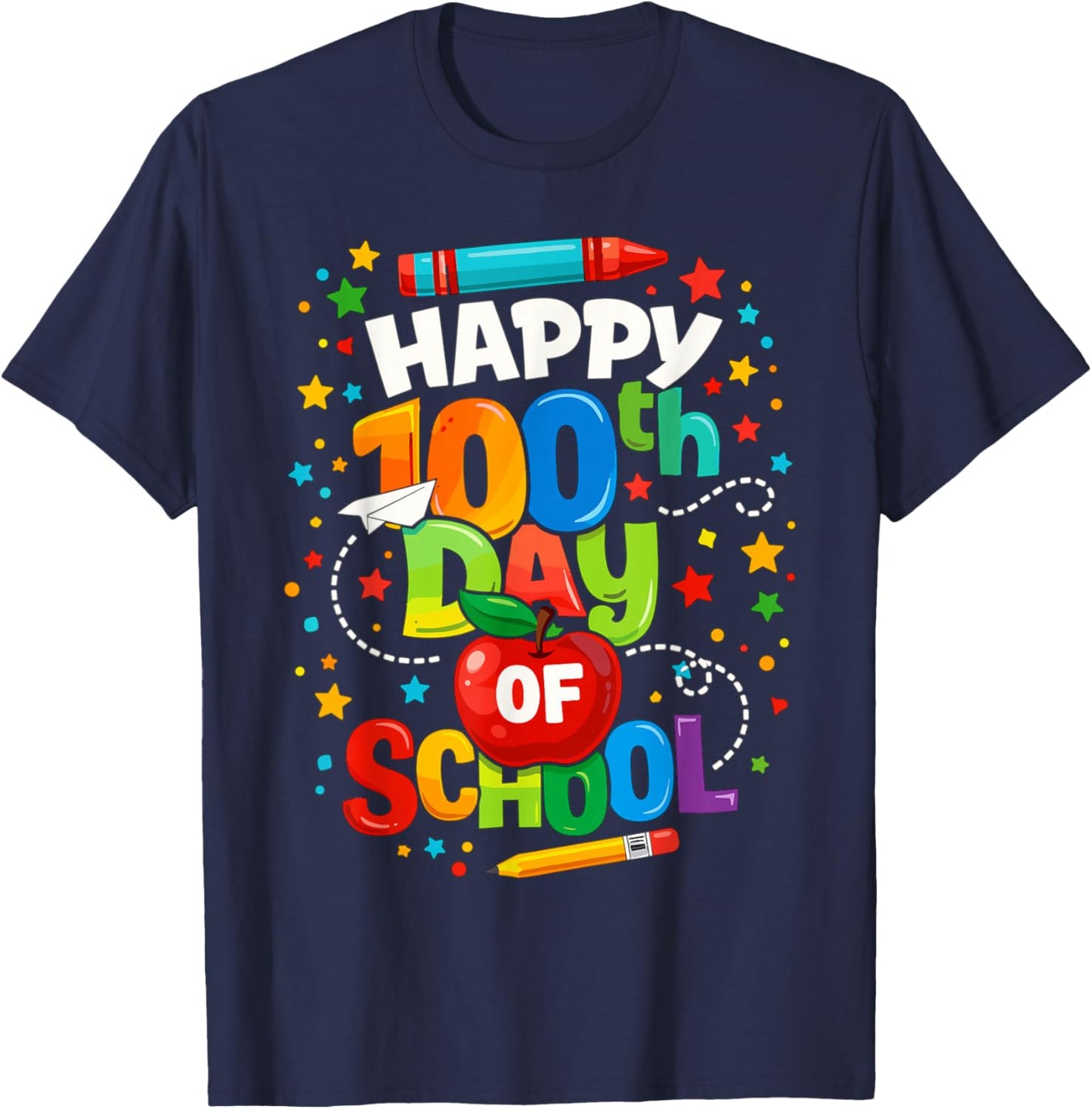 Happy 100th Day of School Cute for Kids Students Teachers T-Shirt - T-Shirt | Navy