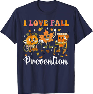 Groovy Retro I Love Fall Prevention Physical Therapy Autumn T-Shirt - T-Shirt | Navy