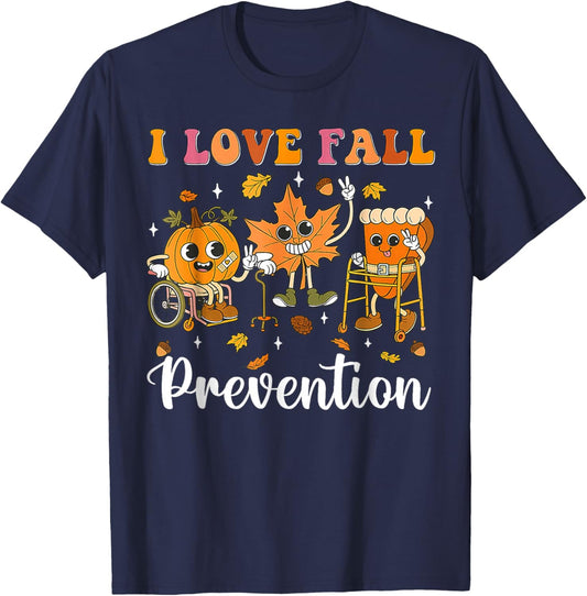 Groovy Retro I Love Fall Prevention Physical Therapy Autumn T-Shirt - T-Shirt | Navy