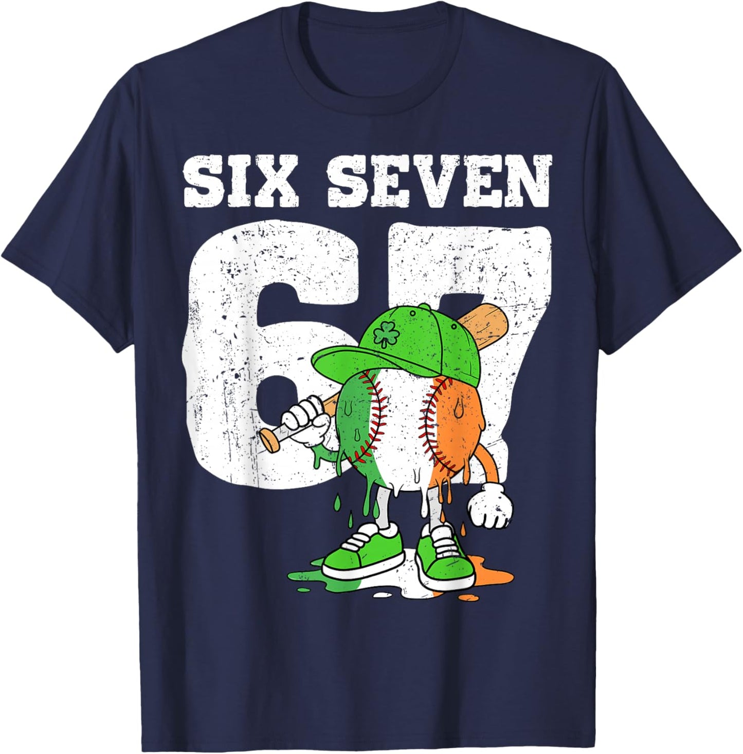 Boys St Patricks Day 67 Six Seven Baseball Ice Cream Drip T-Shirt - T-Shirt | Navy
