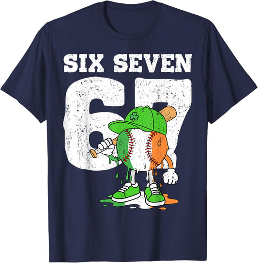 Boys St Patricks Day 67 Six Seven Baseball Ice Cream Drip T-Shirt - T-Shirt | Navy