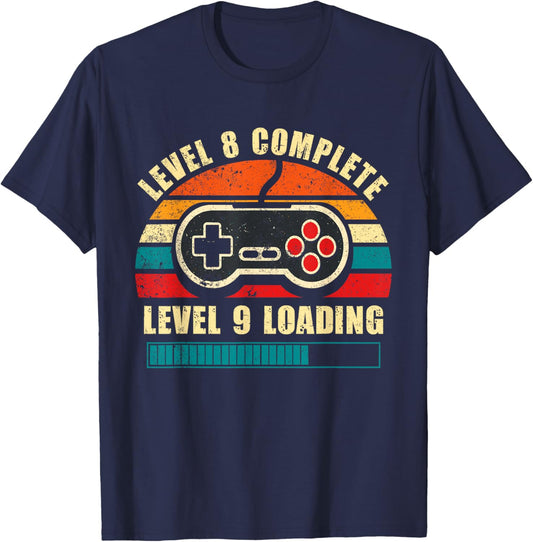 8th Anniversary Level 8 Complete Vintage Gaming Couple T-Shirt - T-Shirt | Navy