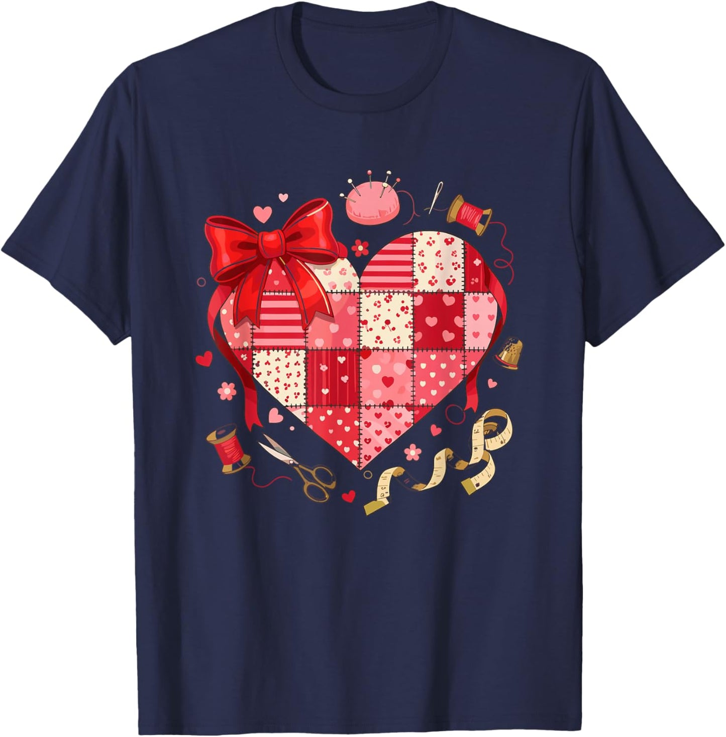Patchwork Heart Quilting Vintage Country Charm T-Shirt - T-Shirt | Navy