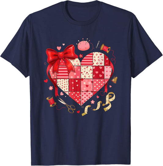Patchwork Heart Quilting Vintage Country Charm T-Shirt - T-Shirt | Navy