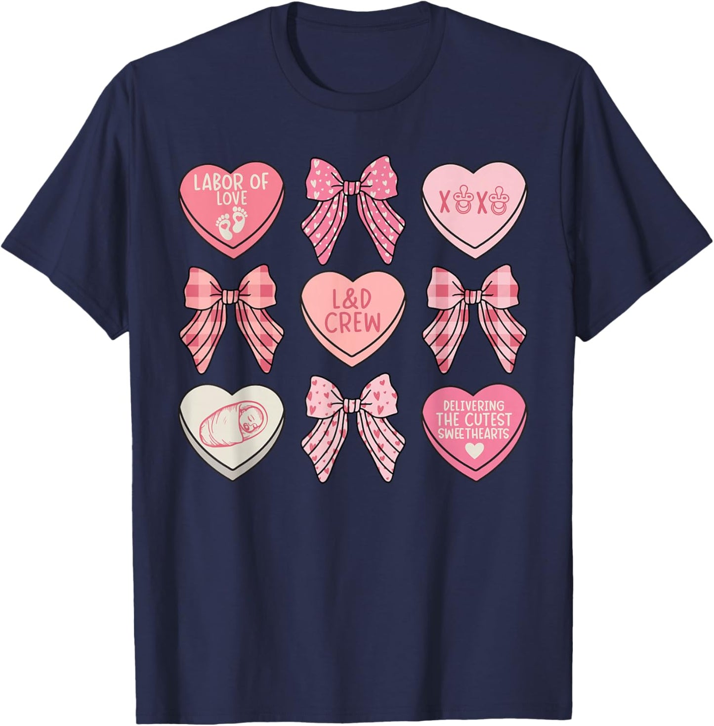 Labor and Delivery Nurse Valentine Hearts Coquette L&D Nurse T-Shirt - T-Shirt | Navy
