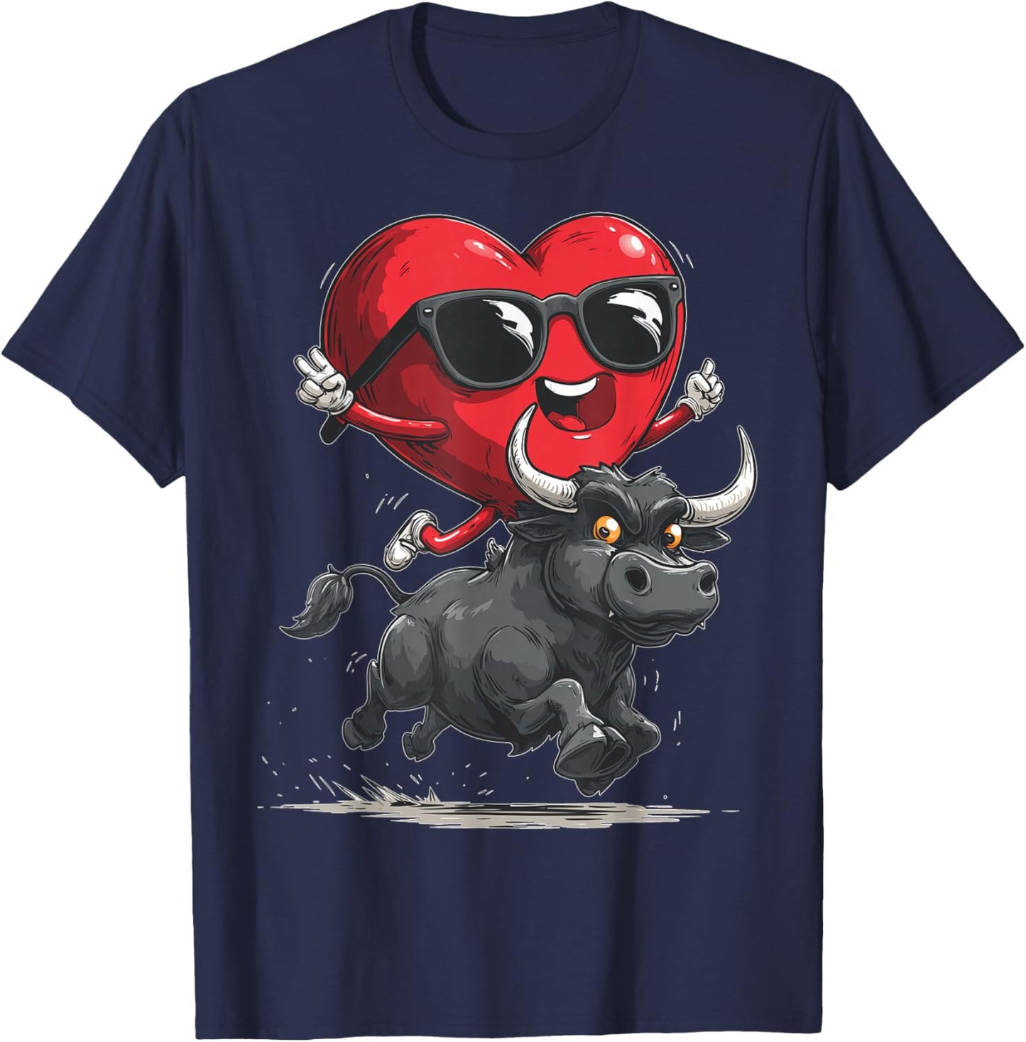 Bull Riding Heart Bull Rider Valentine's Day Sunglasses T-Shirt - T-Shirt | Navy