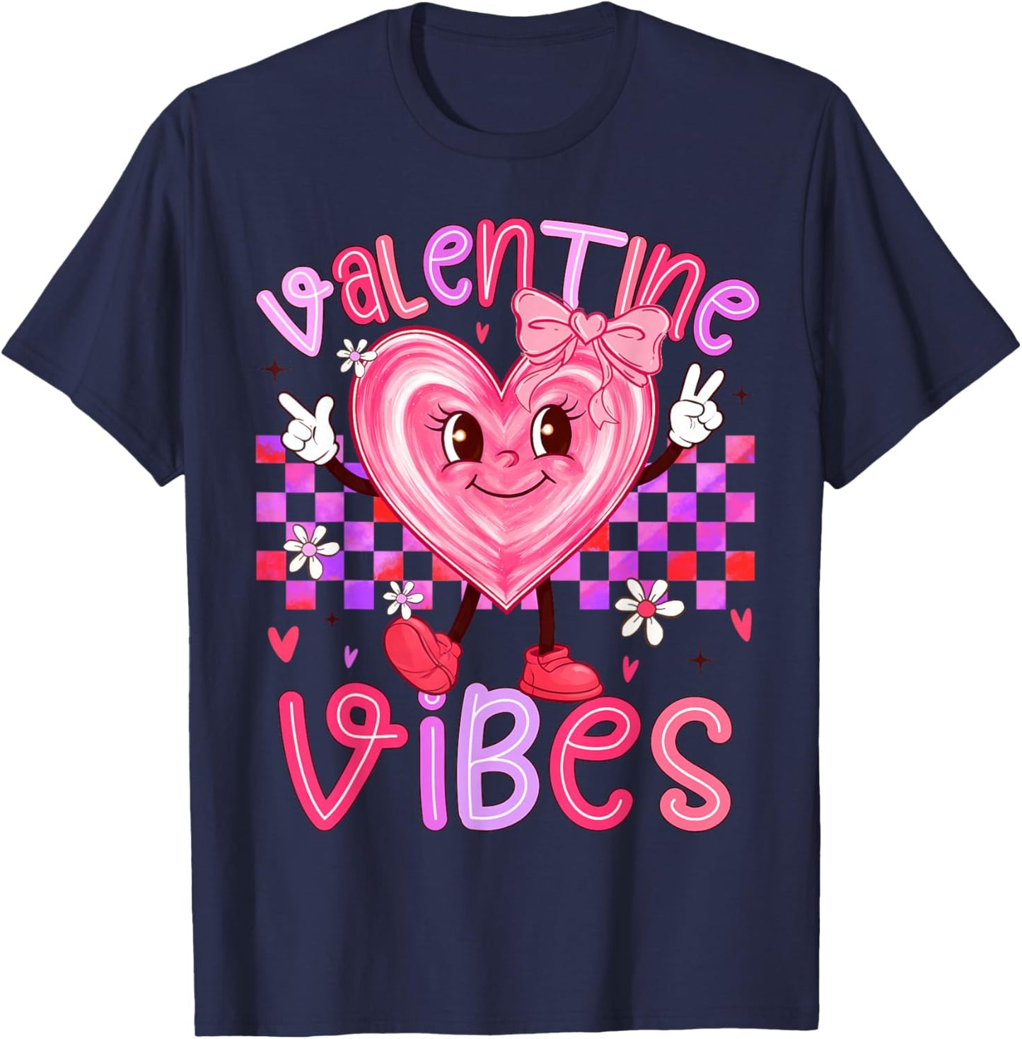 Valentine Vibes Cute Girl Happy Valentines Day Preppy T-Shirt - T-Shirt | Navy