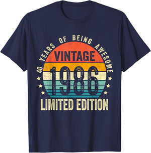 Vintage 1986 40th Birthday Gift Men Women 40 Years Old T-Shirt - T-Shirt | Navy