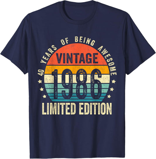 Vintage 1986 40th Birthday Gift Men Women 40 Years Old T-Shirt - T-Shirt | Navy
