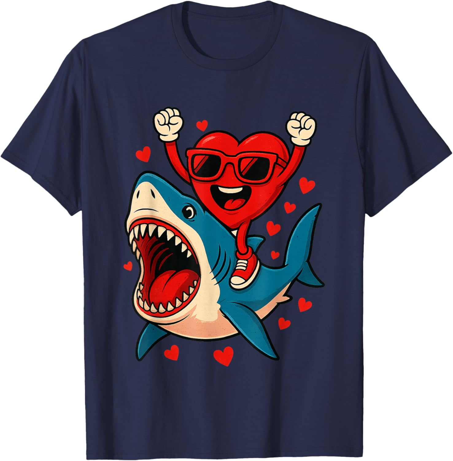 Valentines Day Heart Riding Shark Funny Toddler Boys Kids T-Shirt - T-Shirt | Navy