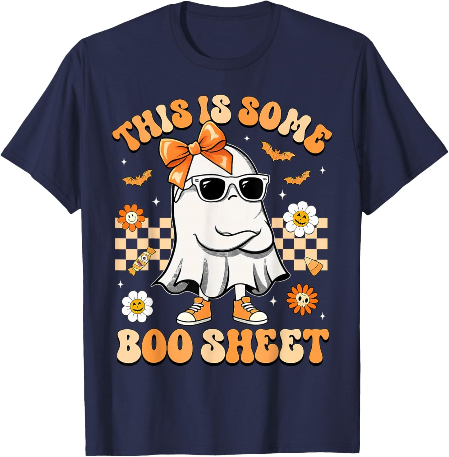 This is Some Boo Sheet Ghost Bow Halloween Women Kids Girls T-Shirt - T-Shirt | Navy