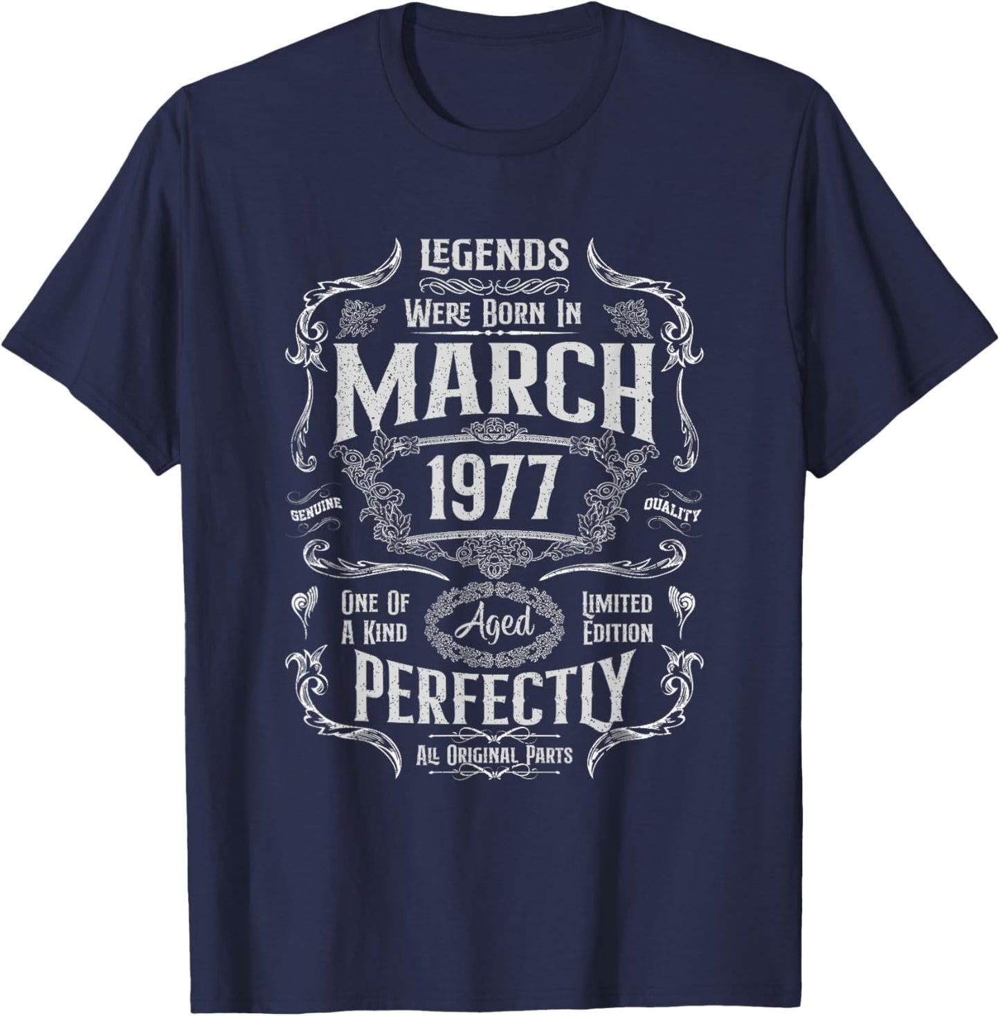Vintage 49th Birthday Legends were Born in March 1977 T-Shirt - T-Shirt | Navy