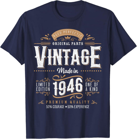 Vintage 1946 Label 80th Birthday Gift Men Women 80 Year Old T-Shirt - T-Shirt | Navy