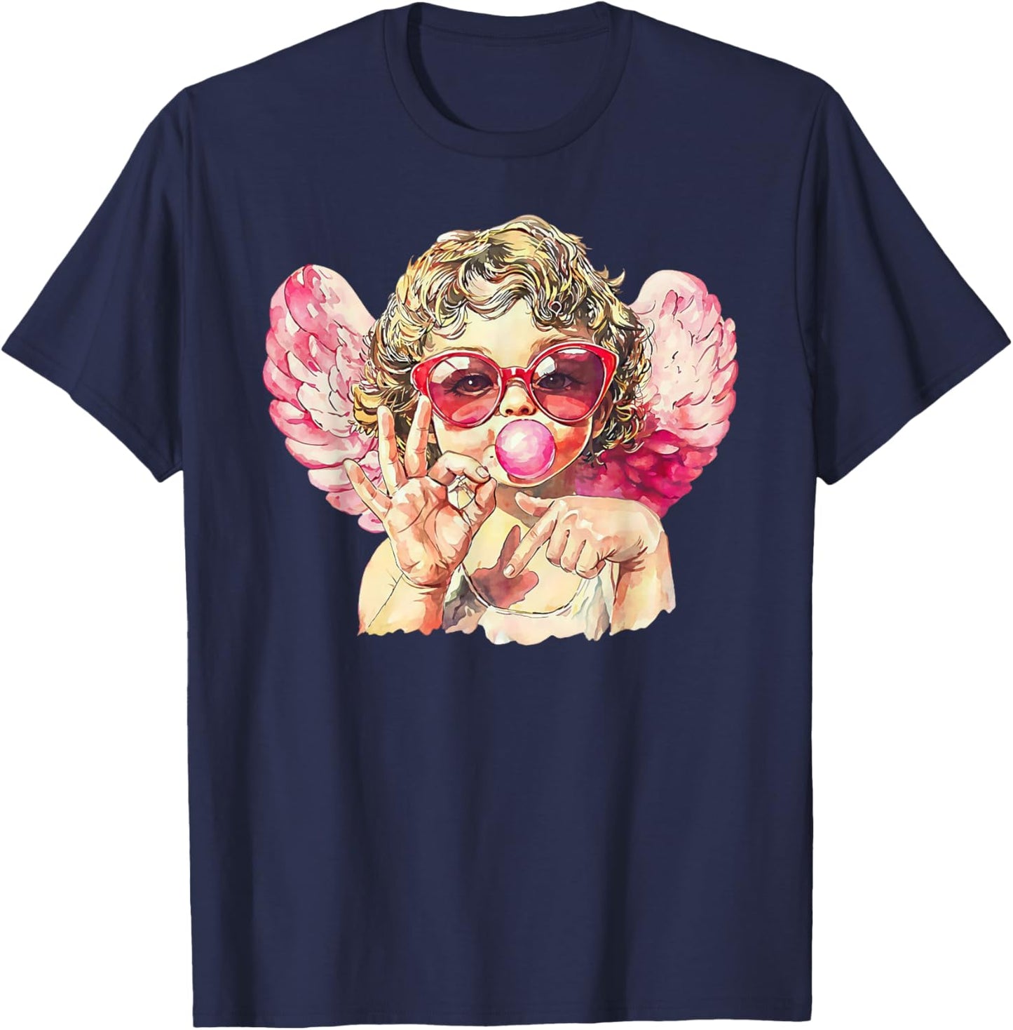 Cute Cupid 67 Trend Bubblegum Pink Valentine Art T-Shirt - T-Shirt | Navy