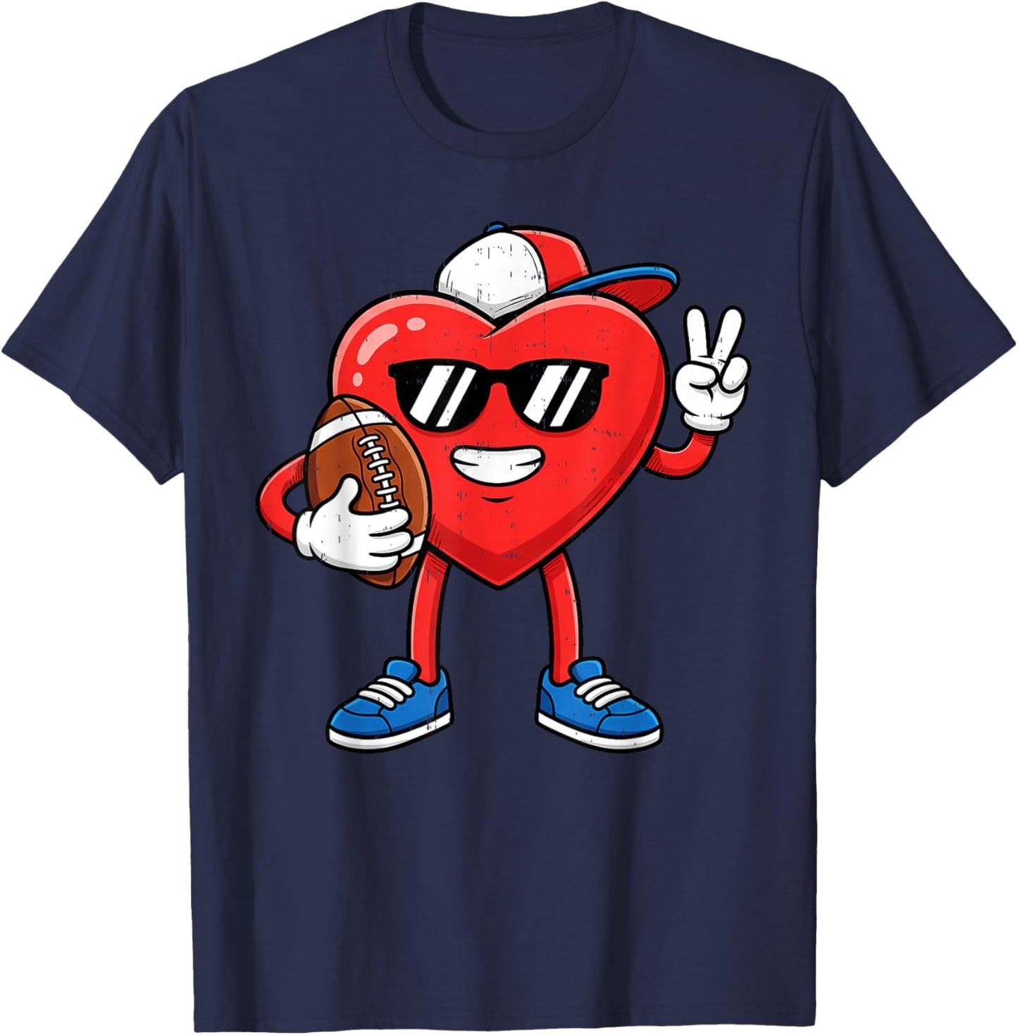 Boy Valentines Day Heart American Football Boys Men Kids T-Shirt - T-Shirt | Navy