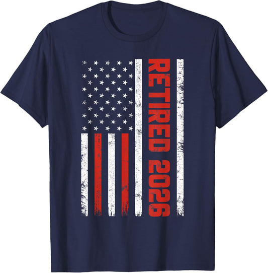 Vintage Retired 2026 American Flag Dad Men Retirement 2026 T-Shirt - T-Shirt | Navy